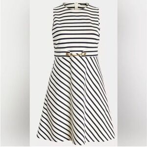 Lauren Ralph Lauren Striped Belted Ponte Dress Navy/Cream Size 10